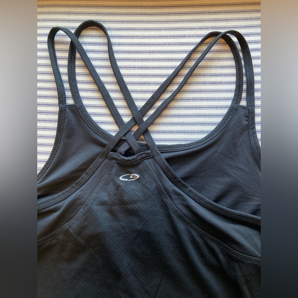 Champion Black Strappy Athletic Tank Top w/Drawstring Waist/Shelf Bra Size Large - Picture 6 of 11
